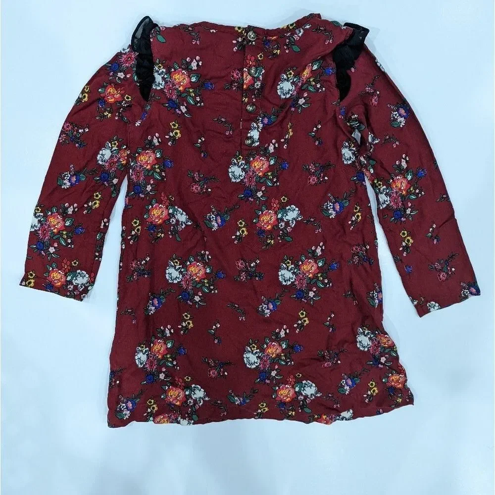 Hanna dark red maroon bordeaux floral shift dress long sleeve girls size 120 6 7 - Picture 3 of 8